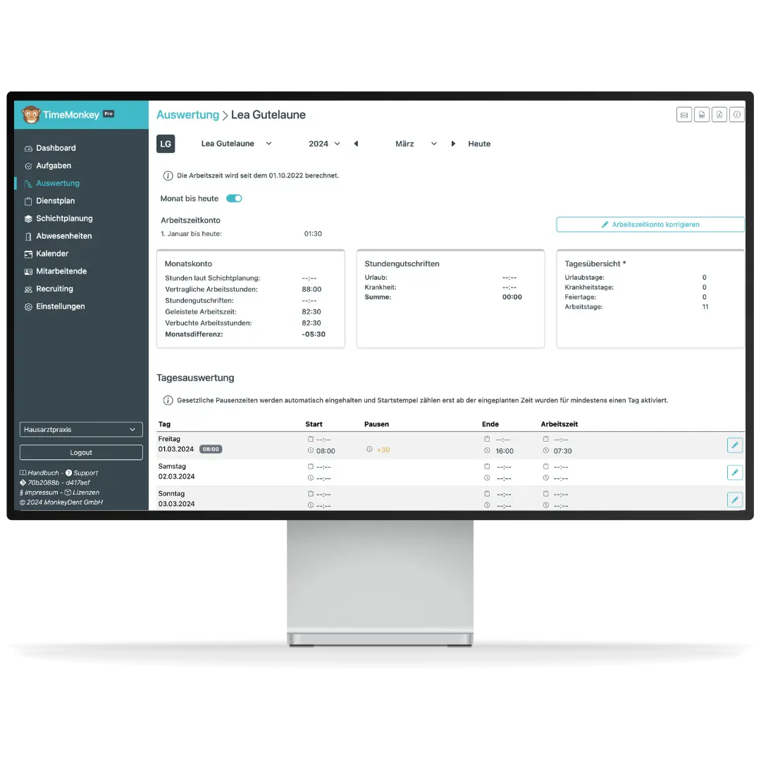 Arbeitszeiterfassung Arztpraxis Auswertung