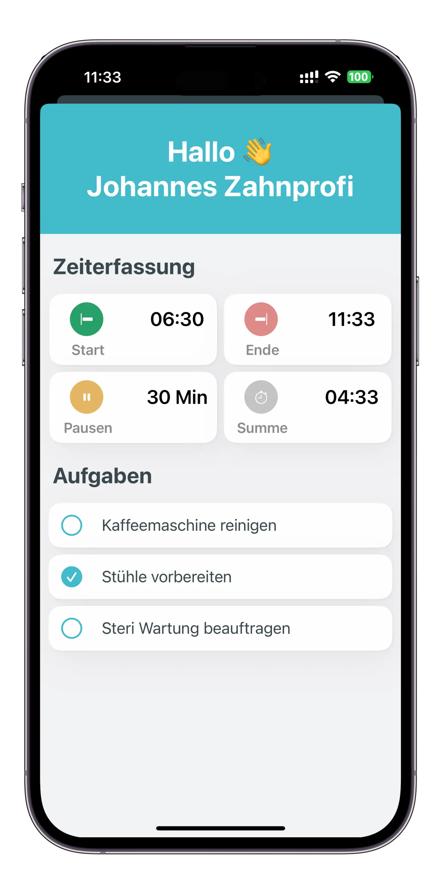 Zeiterfassung Arztpraxis mit dem Praxis-iPhone und TimeMonkey iOS-App