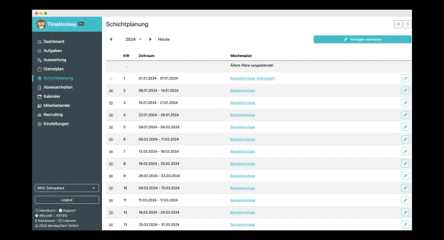 Digitaler Schichtplan Arztpraxis Vorlage zuweisen