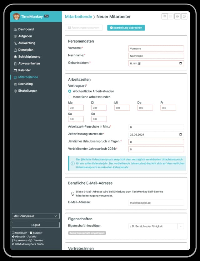 Mitarbeiter anlegen kostenlos