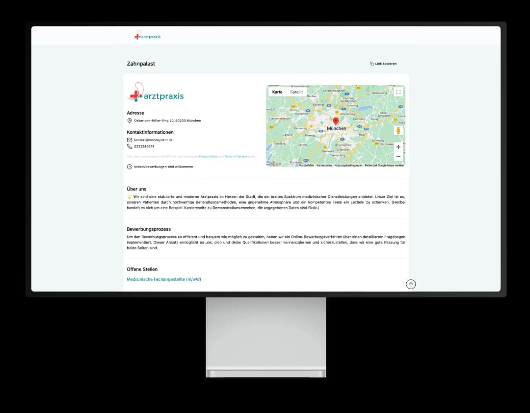 Praxis-Karriereseite zur Mitarbeitergewinnung