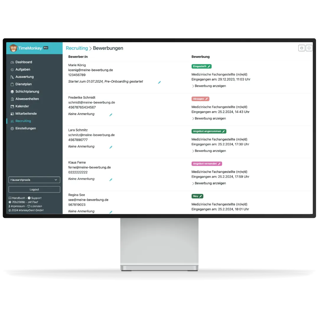 Bewerberübersicht in der Arztpraxis