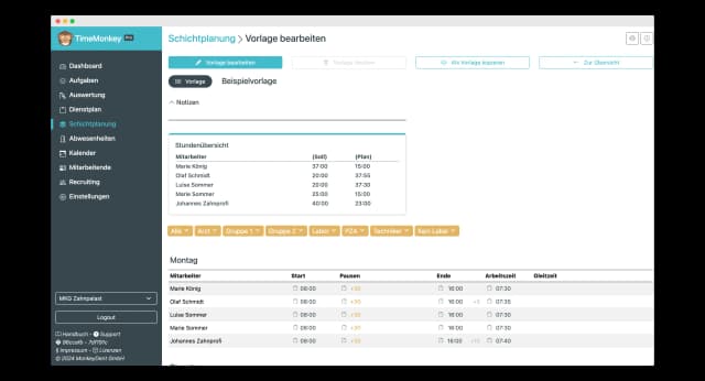 Vorlage erstellen mit digitaler schichtplan software