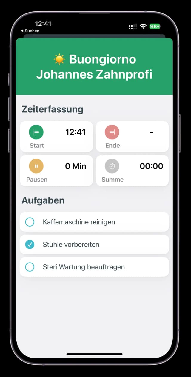 TimeMonkey iOS Stempeluhr App zur Zeiterfassung Arztpraxis kostenlos