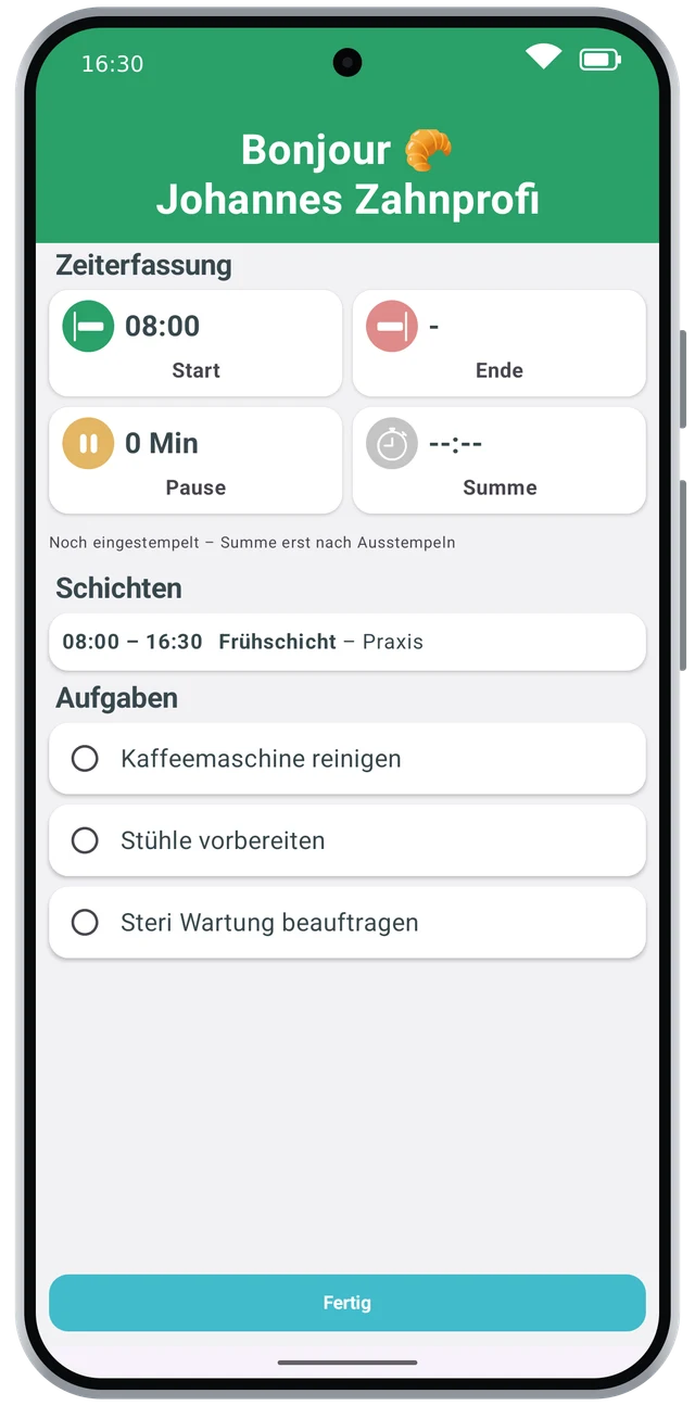 TimeMonkey Android-App als Stempeluhr auf einem Google Pixel
