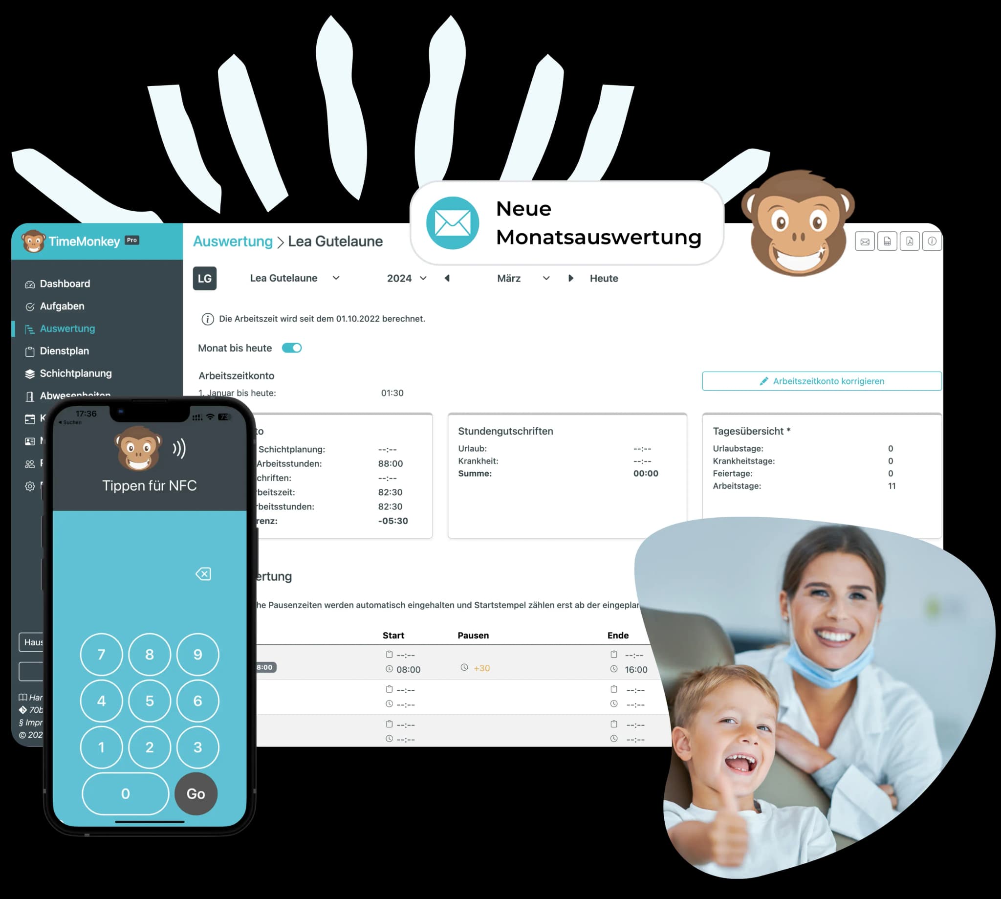Zeiterfassung Software TimeMonkey für die Zahnarztpraxis