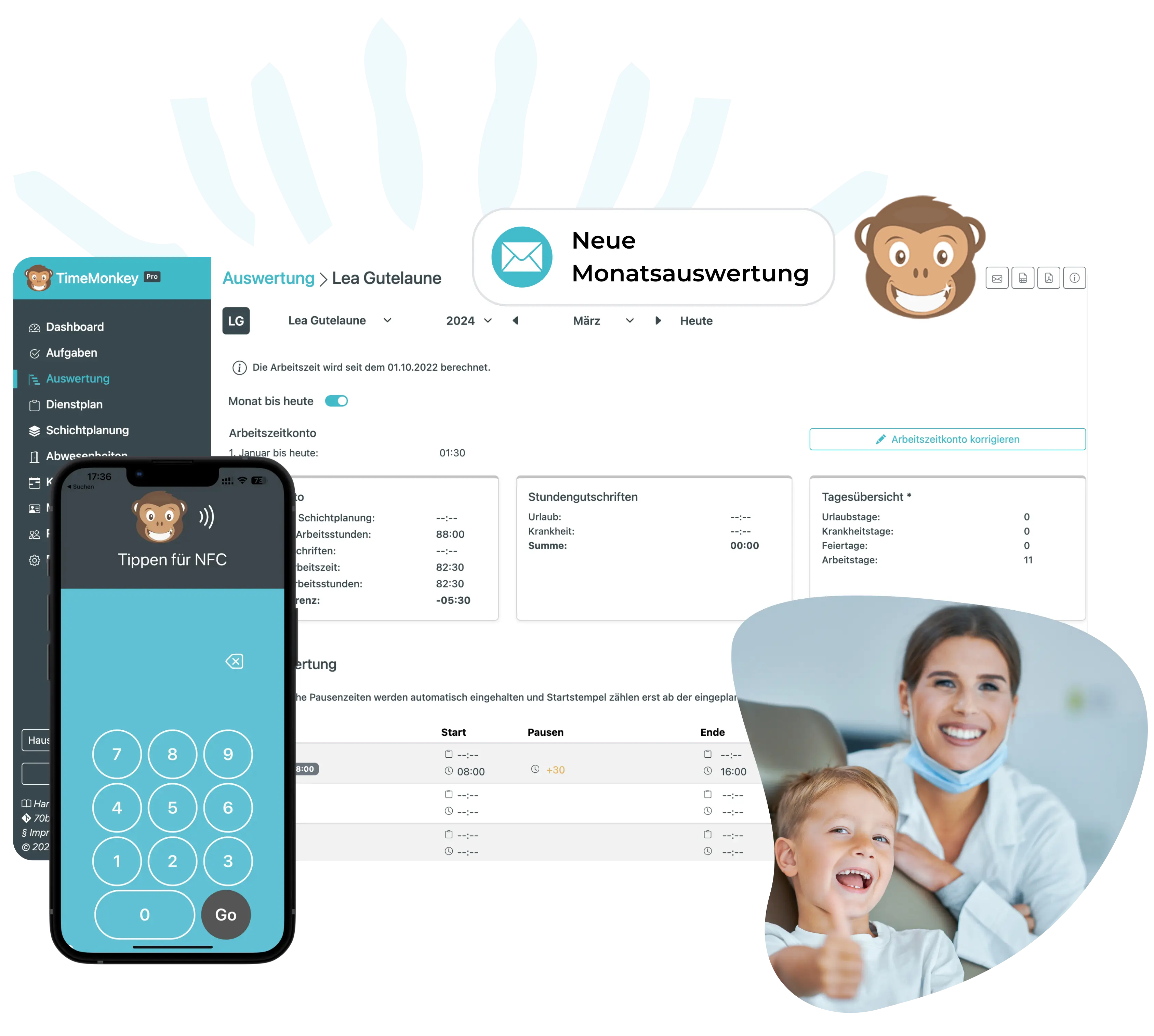 Zeiterfassung Software TimeMonkey für die Zahnarztpraxis