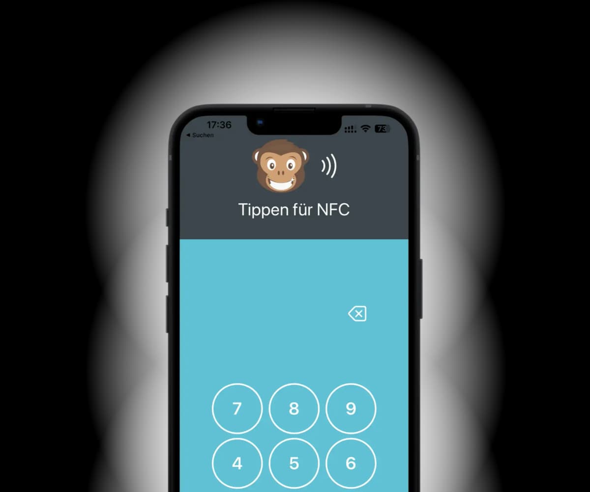 Stationäre Zeiterfassung mit iPhone NFC-Chip und Pin Code für Schichtplanung