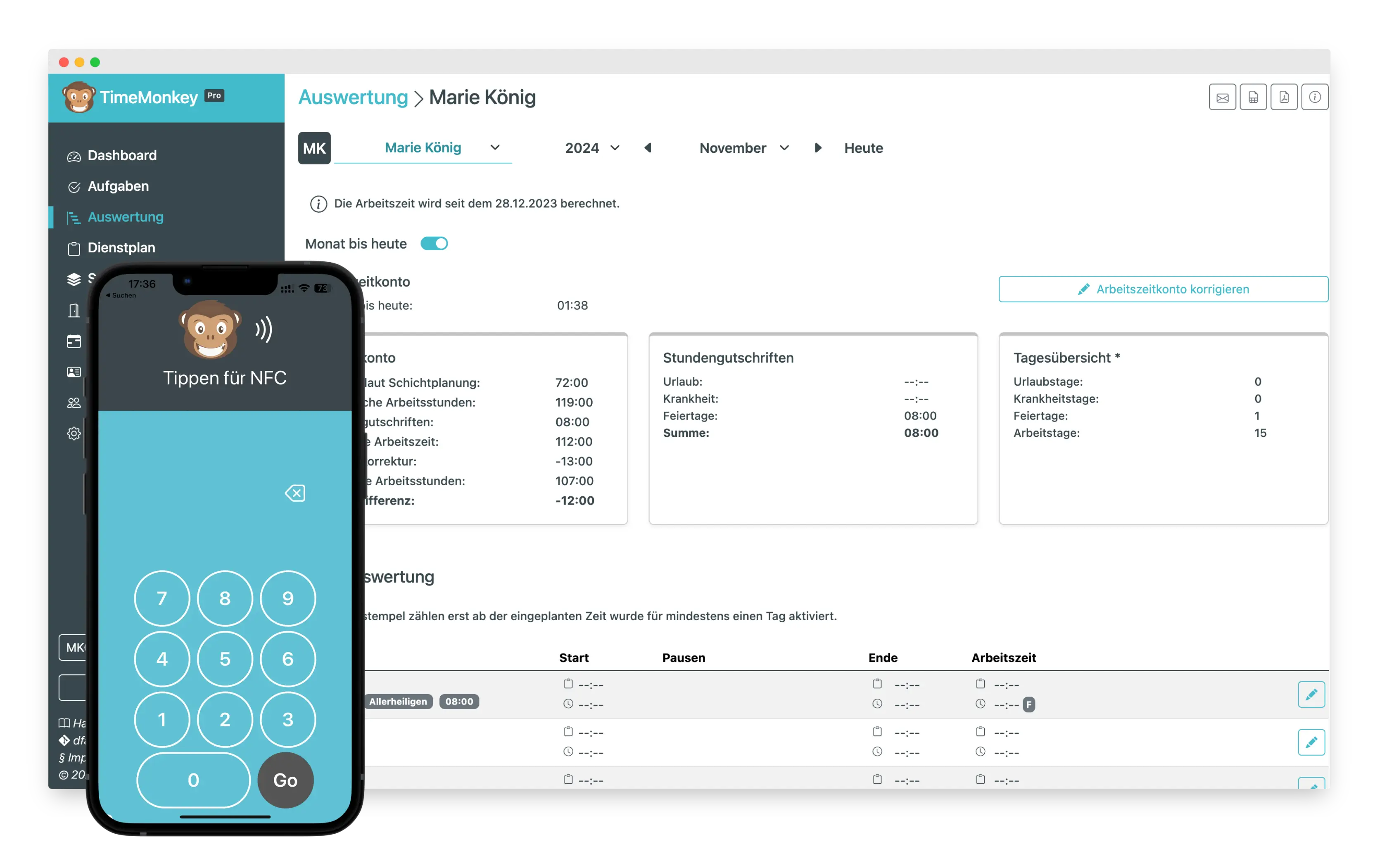 TimeMonkey Zeiterfassung Software für Personalmanagement und digitale Arbeitszeiterfassung